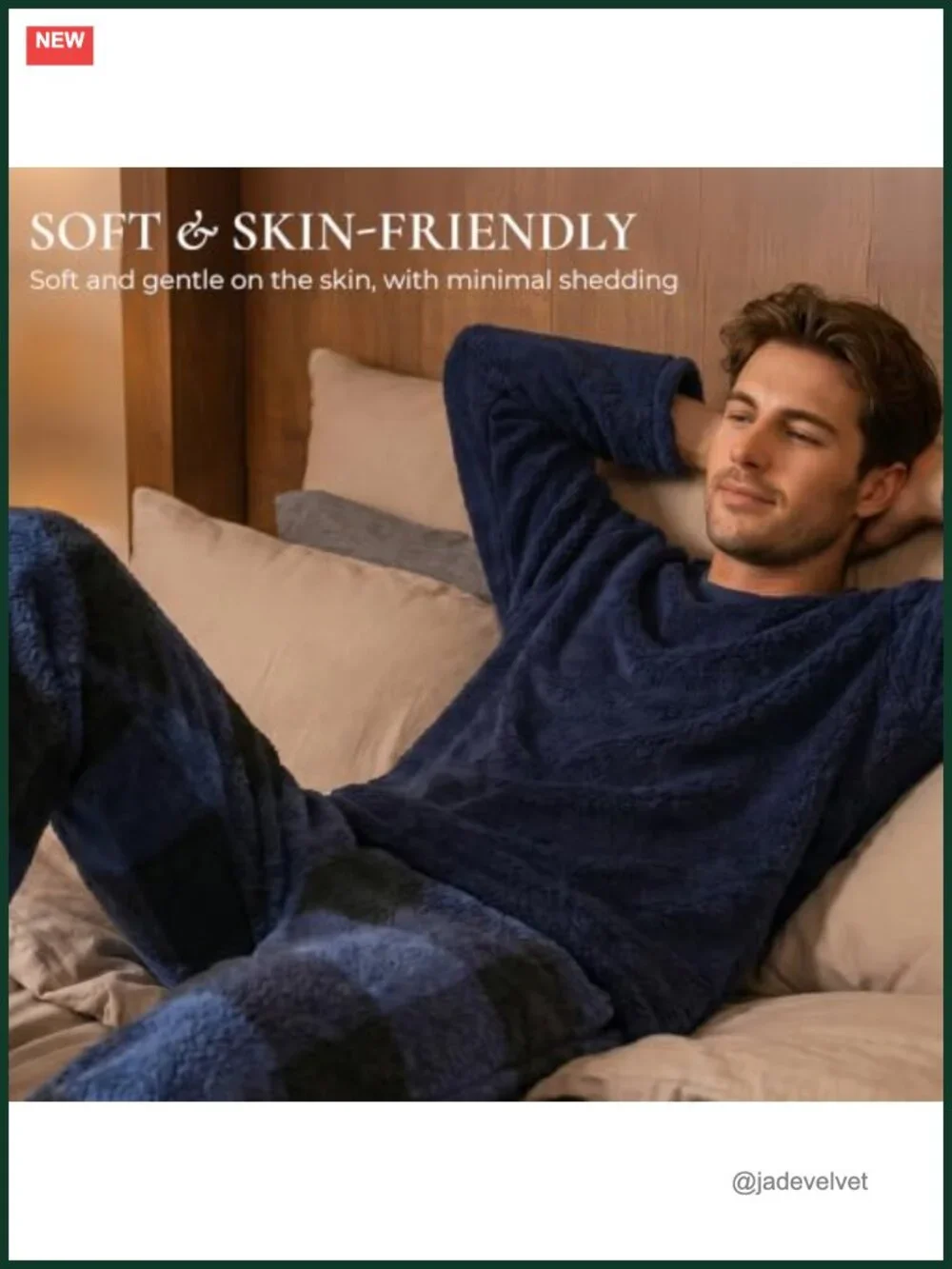 Men's Fleece Pajama Set Long Sleeve Plush Warm Loungewear with Pockets